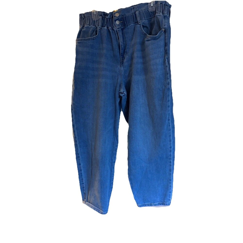 Wonderly Women Paper Bag Waist Jeans Size 16 Blue Crop Relaxed Fit Denim Pants